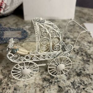 Vintage miniature white metal white pram/stroller